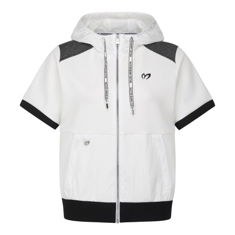 여성 컬러 블록 후드 집업 반팔 티셔츠