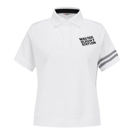 여성 배색 테이프 로고 자수 반팔 티셔츠