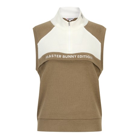 여성 심볼 배색 모크넥 하프집업 베스트