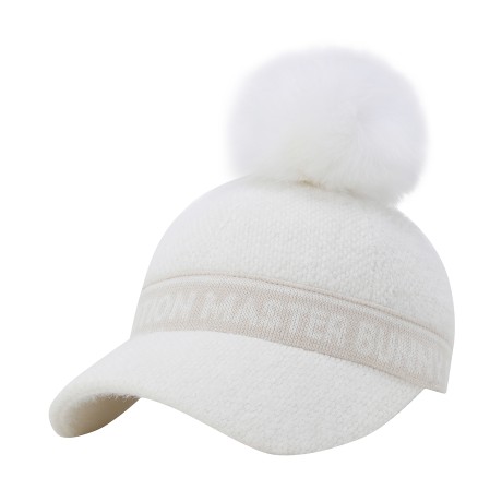 여성 자카드 로고 폼폼이 니트 볼캡