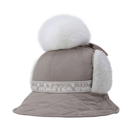 여성 투톤 로고 폼폼이 이어워머 버킷햇