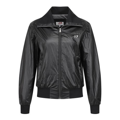 여성 글로시 리브 카라 집업 점퍼