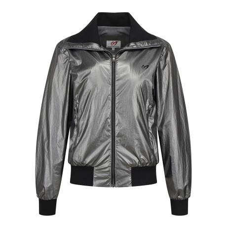 여성 글로시 리브 카라 집업 점퍼