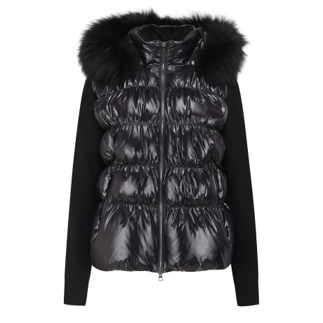 여성 니트 블록 구스다운 글로시 점퍼