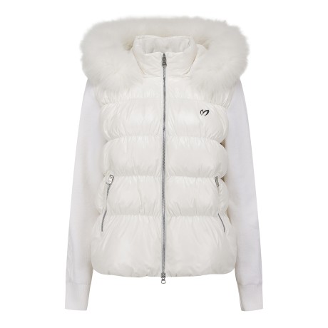 여성 니트 블록 구스다운 글로시 점퍼