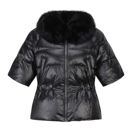 여성 탈착 퍼 카라 반팔 구스다운 점퍼