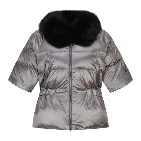 여성 탈착 퍼 카라 반팔 구스다운 점퍼