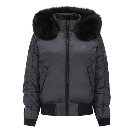 여성 셔링 슬리브 구스다운 퍼 후드 점퍼