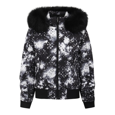 여성 셔링 슬리브 구스다운 퍼 후드 점퍼