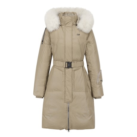 여성 밴딩 벨트 구스다운 롱 후드 점퍼