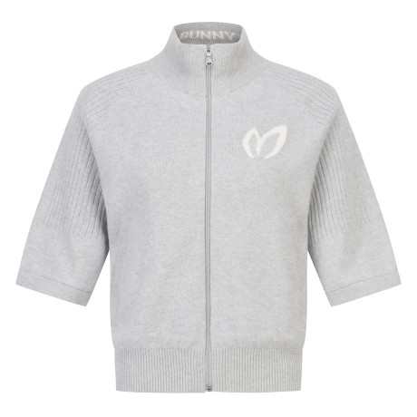 여성 심볼 자카드 캐시미어 반팔 가디건