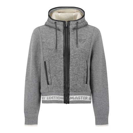 여성 덤블 믹스 패딩 후드 집업 가디건