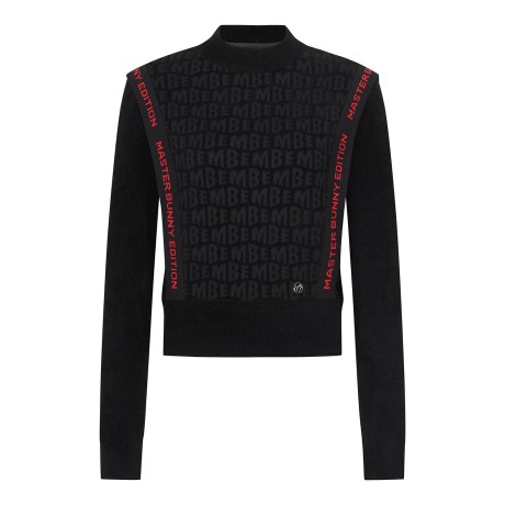 여성 사이드 플랩 로고 패턴 부클 니트