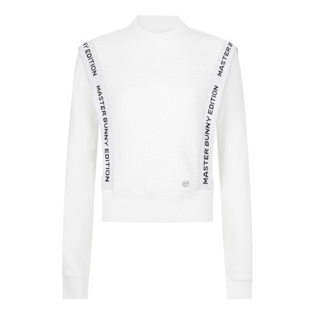 여성 사이드 플랩 로고 패턴 부클 니트