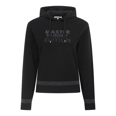 여성 배색 로고 라인 후드 긴팔 니트