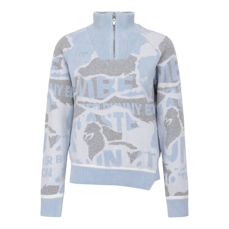 여성 카모 패턴 하이넥 하프 집업 긴팔 니트