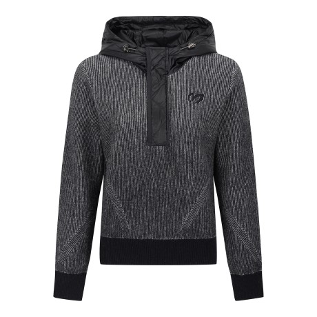 여성 하프 집업 패딩 블록 후드 긴팔 니트