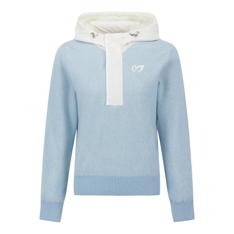 여성 하프 집업 패딩 블록 후드 긴팔 니트