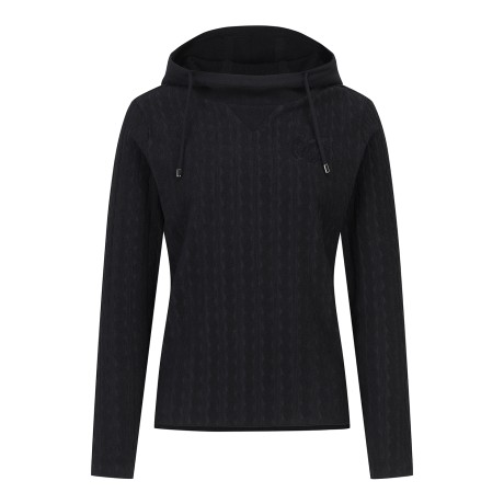 여성 부클 심볼 후드 케이블 긴팔 니트