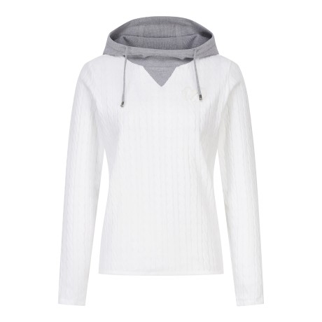 여성 부클 심볼 후드 케이블 긴팔 니트