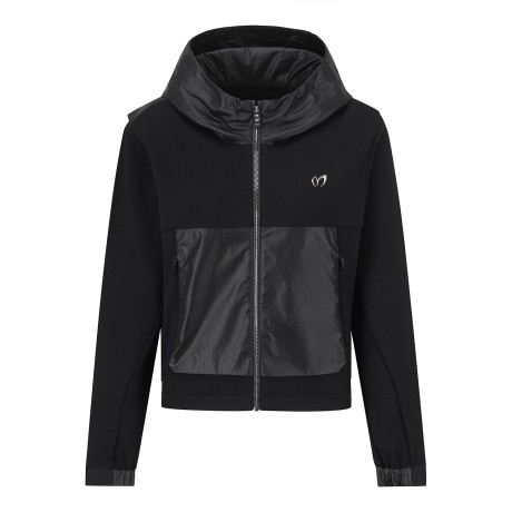 여성 저지 믹스 후드 집업 점퍼