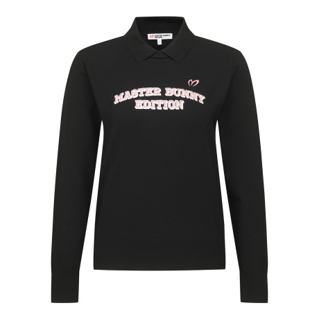 여성 솔리드 컬러 자수 카라 긴팔니트