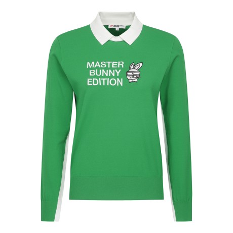 여성 솔리드 컬러 자수 카라 긴팔니트