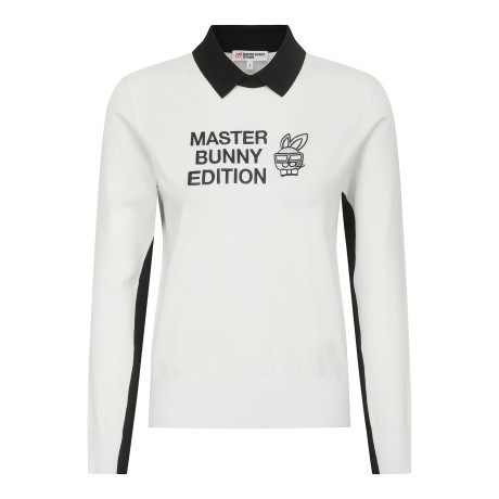 여성 솔리드 컬러 자수 카라 긴팔니트