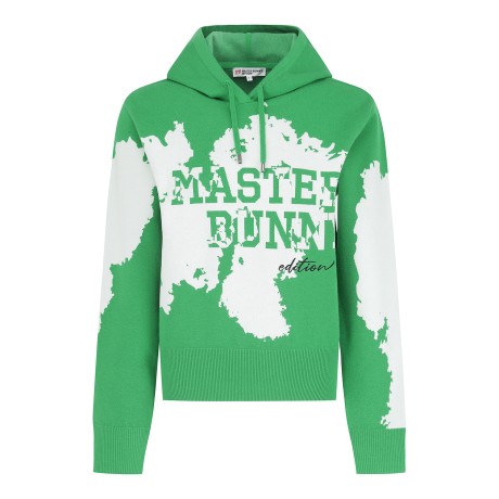 여성 로고 자카드 후드 니트