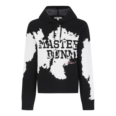 여성 로고 자카드 후드 니트