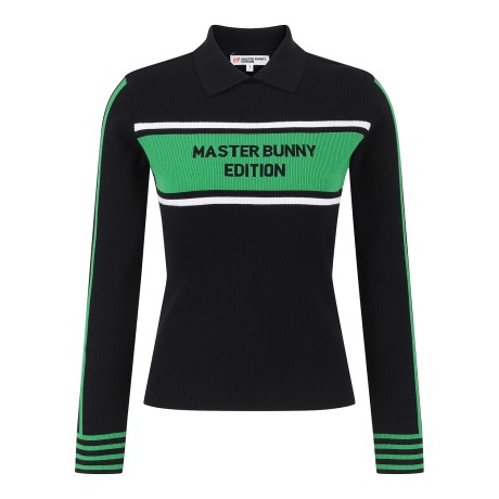 여성 배색 인타르시아 카라 긴팔 니트