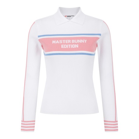 여성 배색 인타르시아 카라 긴팔 니트