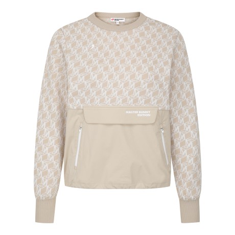 여성 우븐 믹스 큐브 자카드 긴팔니트