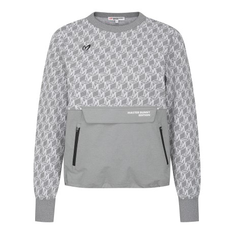 여성 우븐 믹스 큐브 자카드 긴팔니트