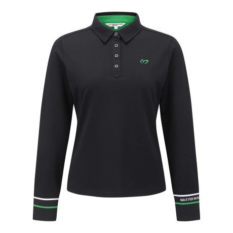 여성 배색 자수 커프스 피케 긴팔티셔츠