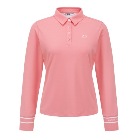 여성 배색 자수 커프스 피케 긴팔티셔츠