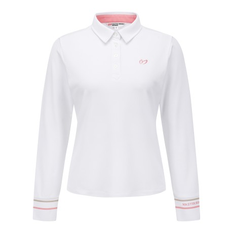 여성 배색 자수 커프스 피케 긴팔티셔츠