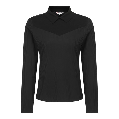 여성 사이드 자카드 골조직 긴팔티셔츠