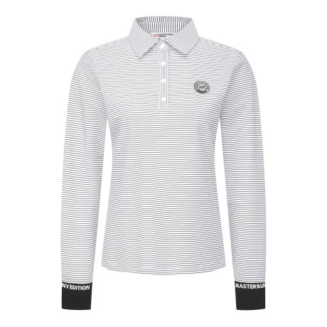 여성 스트라이프 하프버튼 긴팔티셔츠