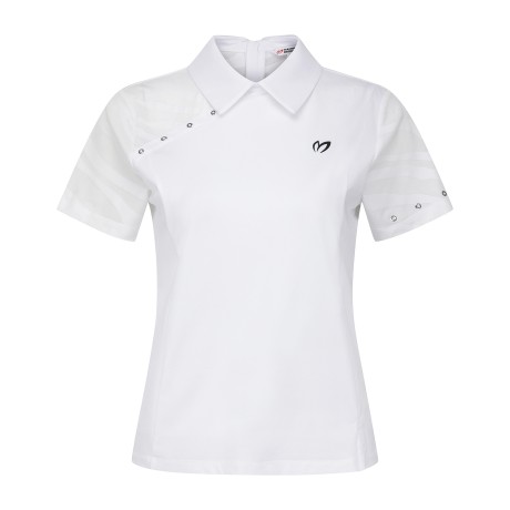 여성 리벳 포인트 백 지퍼 반팔티셔츠