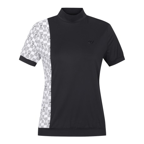 여성 로고 체크 믹스 모크넥 반팔 티셔츠