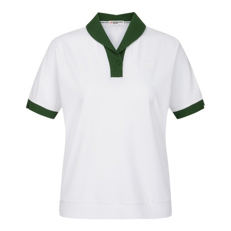 여성 심볼 배색 숄 칼라 반팔 티셔츠