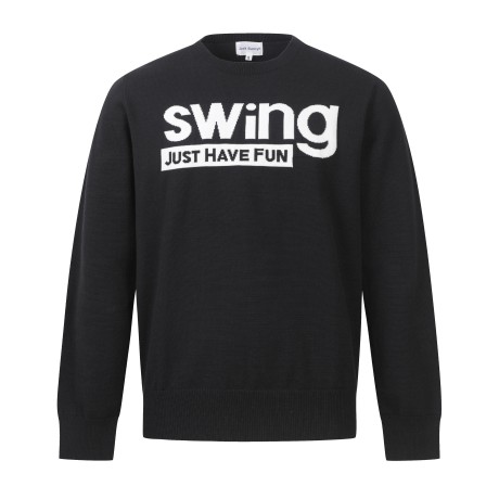 남성 배색 레터링 자카드 라운드넥 스웨터