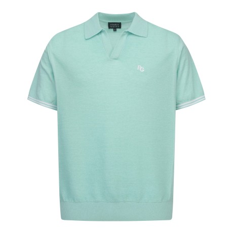 남성 로고 자수 골조직 반팔 카라 티셔츠