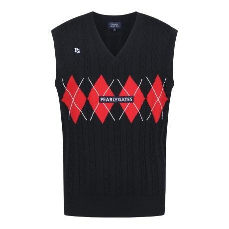 남성 배색 아가일 자카드 로프 니트 베스트