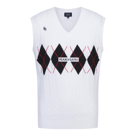 남성 배색 아가일 자카드 로프 니트 베스트