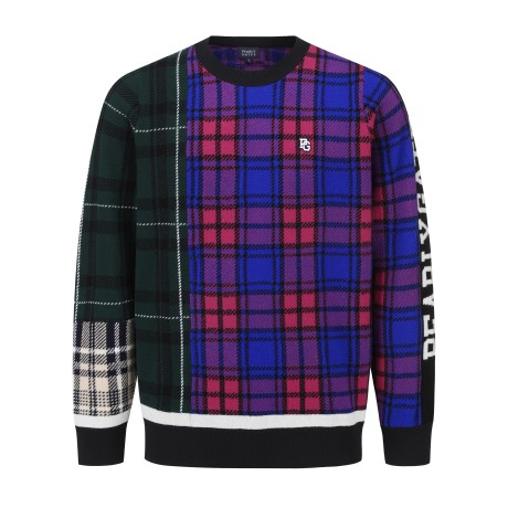 [가격 인하] 남성 컬러 믹스 체크 레터링 자카드 스웨터