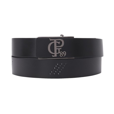 남성 사선 타공 메탈 로고 벨트