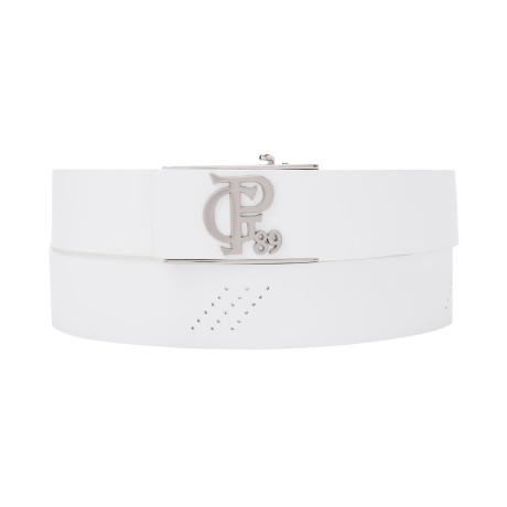 남성 사선 타공 메탈 로고 벨트