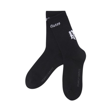 남성 배색 로고 중목 양말